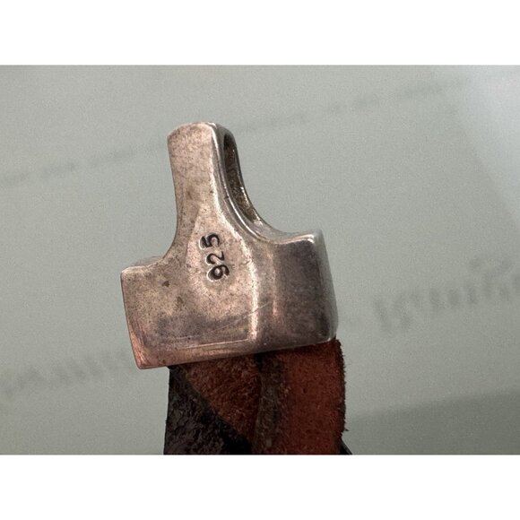 VTG Woven Leather Sterling Silver Bracelet Brown .5" wide Swordfish 8.75" - Picture 3 of 8